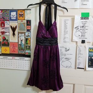 Trixxi dress Medium flocked floral print empire waist tie halter bubble hem